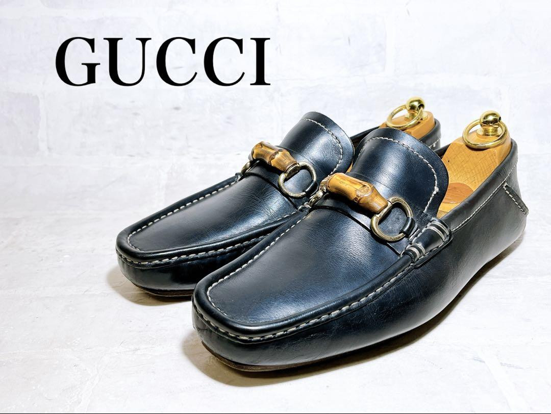 Gucci Men Bamboo Bit Loafers Genuine Leather Luxury Size 6.5US