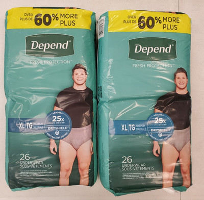 2 Bags of 26: Depend Men's Adult Incontinence Underwear Grey *XL* (B1P3a-9331)