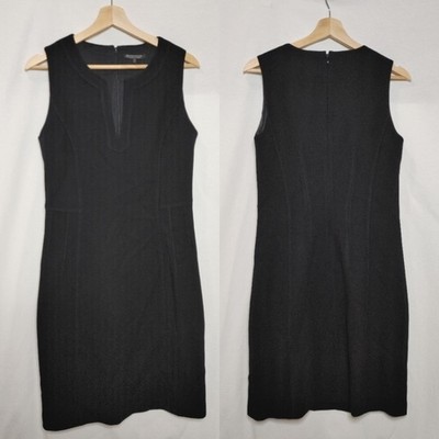 Strenesse Gabriele Strehle Black Wool Sheath Dress Pencil Sleeveless Split Neck