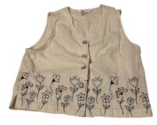 PETITE SOPHISTICATE Ivory Black Floral Button Vest Medium Made in USA