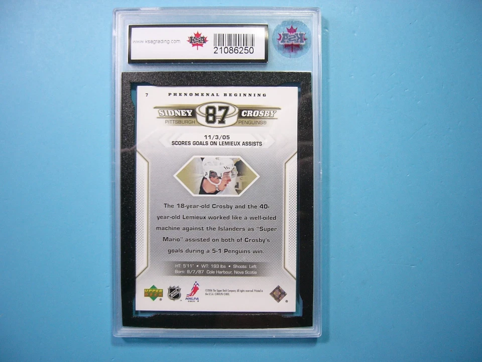 2005/06 UPPER DECK PHENOMENAL BEGINNING #7 SIDNEY CROSBY ROOKIE KSA 10 GEM MINT - Image 2 of 4