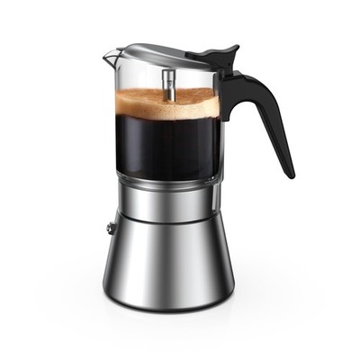 SIXAQUAE Moka Induction Stovetop Espresso Maker,Crystal Glass-top & Stainless...
