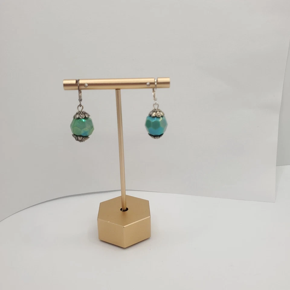 Pendientes colgantes Premier Designs turquesa iridiscente bola facetada con palanca Foto 4 de 4
