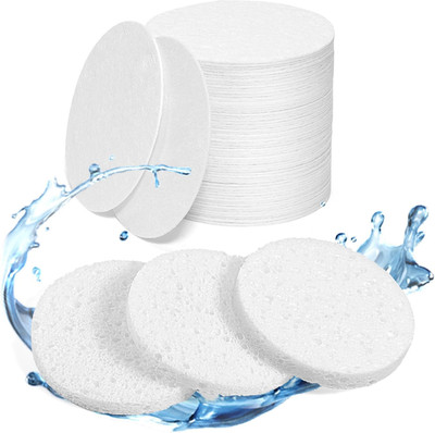 60-Count Compressed Face Sponges for Cleansing, Reusable White Natural Cellulose
