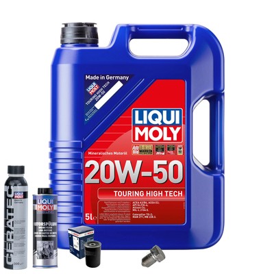 Motoröl 20W50 LIQUI MOLY 5L+BOSCH Ölfilter+Spülung+Cera Tec+Ölablassschraube