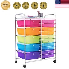 15 Drawers Rolling Storage Cart, Craft Cart Organizer with Lockable Wheels fo...