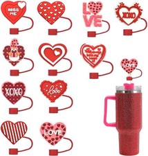 11PCS Love Heart Straw Covers Valentine  s Day Straw Topper Red Pink Heart Straw