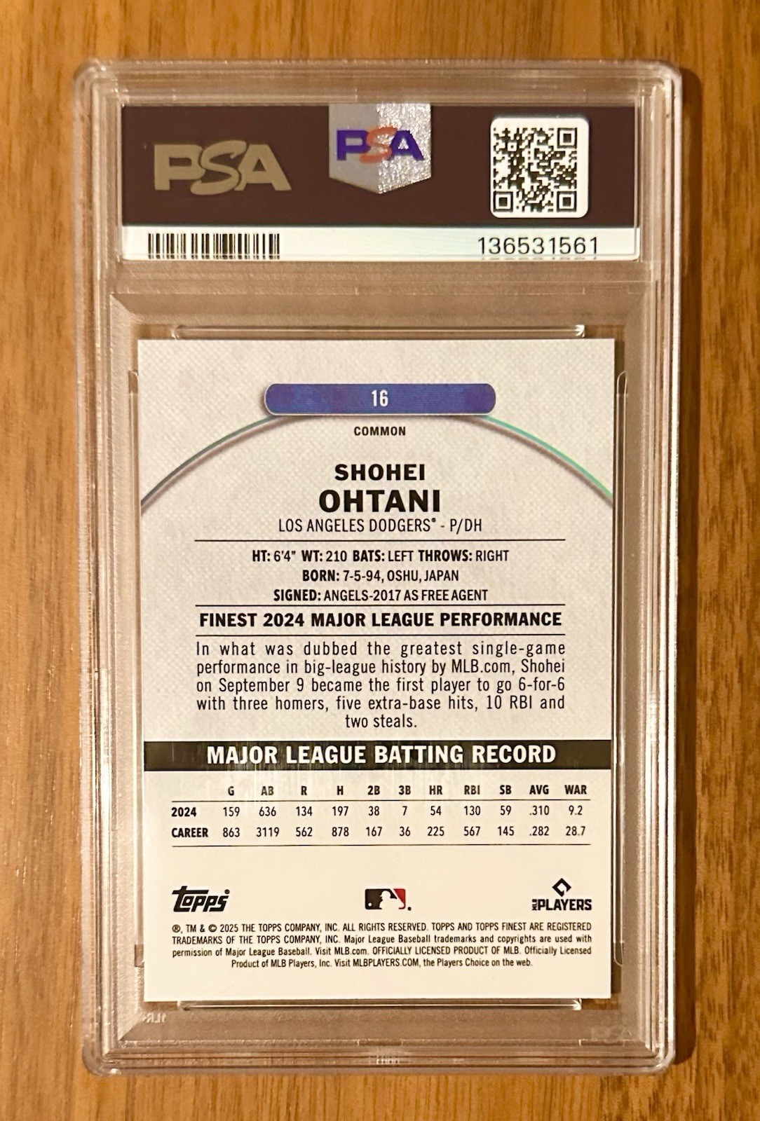 2025 Topps Finest Shohei Ohtani Green Refractor Non Auto MVP /75 PSA 10 GEM MT view 2