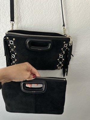 Maje Black Suede Fringe Studded Trendy Crossbody Handbag Shoulder