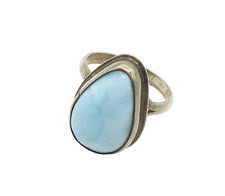 925 Sterling Silver Vintage Tear Drop Larimar Cocktail Ring Sz 7.5 RG19766