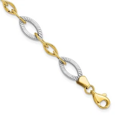 10K Two-tone Gold Polished and Textured Link Bracelet 7.5 inch