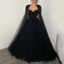 Gothic Wedding Dress with Beading Sweetheart Pearl Sweep Train Tulle Bridal Gown