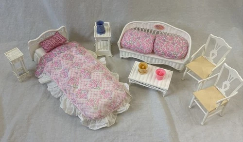 Vintage Barbie Deluxe Victorian Dream House White Wicker Furniture 14 Piece Set