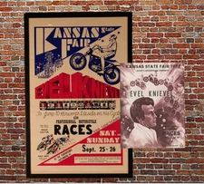 1971 Evel Knievel Kansas Jump 14X24 Framed Poster & Program: Rare Original Set