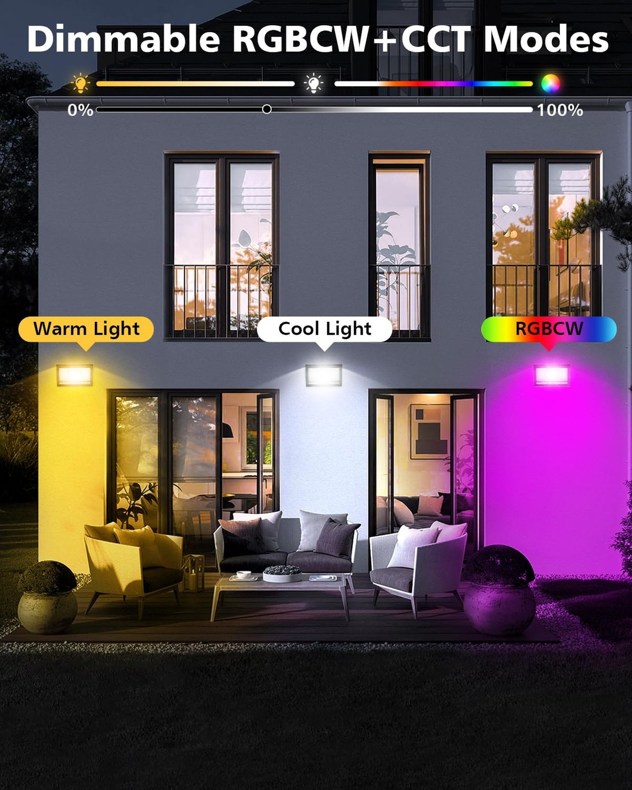 T-SUN LED Flood Light, 30W RGBCW Dimmable Outdoor Smart Lights, Color Changin...