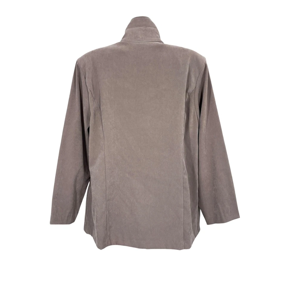 Vintage Clio Jacket Women Size L Taupe Faux Suede Retro Zip Mock Neck USA Pocket - Image 3 of 4