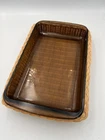 Vintage Amber Brown PYREX 232-N Baking Casserole Dish 11x7 Wicker Basket Holder