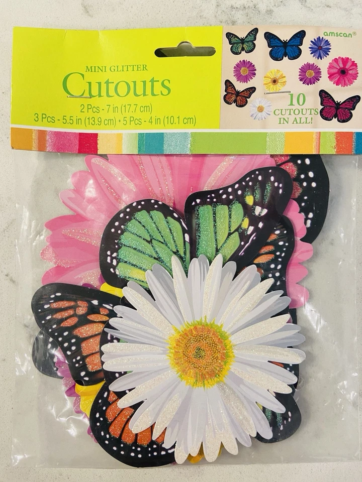 3 PACKS OF Amscan Sparkling 10 Mini Glittered Butterflies Cutouts Multisizes - Image 4 of 4