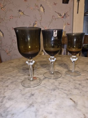 3 Denby Aurora Amber & Blue Wine Glasses 2, 8'' Glasses & 1, 7'' Glass