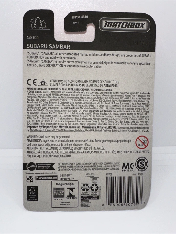 Camión Matchbox Subaru Sambar 2022 blanco rojo Foto 2 de 2