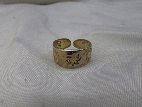 Vintage Two Tone Sterling Silver Sun Design Band Style Toe Ring Adjustable #642