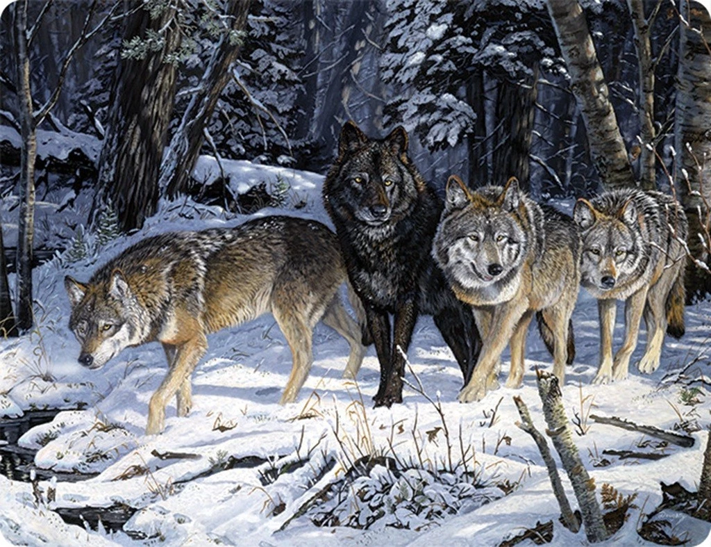 Wolf Pack Scene 16" wide x 12" tall Tempered Glass Cutting Board 756