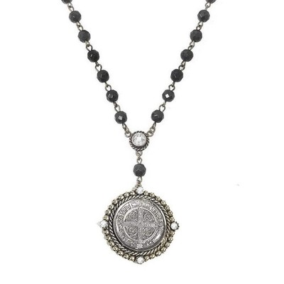 Virgins Saints & Angels San Benito Crystal Rosary in Gold with Jet