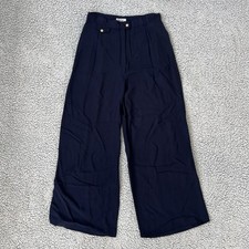 Esprit Collection Pants Women Size 10 Wide Leg High Waist Pleated Rayon Navy 90s