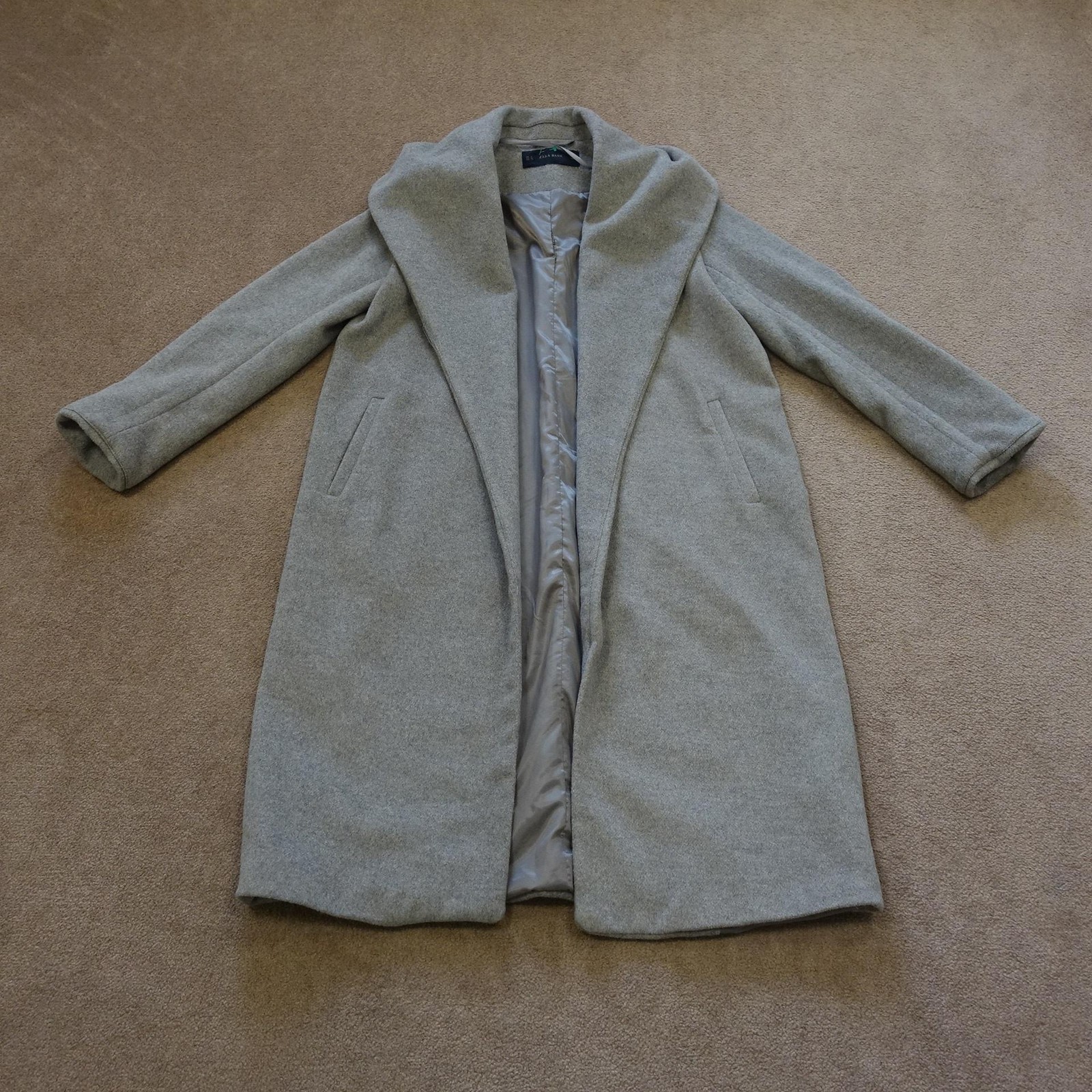 Zara Basic Coat Womens Medium Gray Wool Blend Lon… - image 1