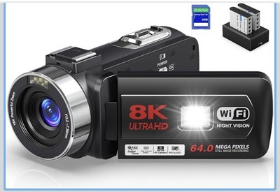 Delmodes Camcorder 3,0 Zoll 8K 64MP 18X Digitalzoom WLAN Videokamera Fernbedienung