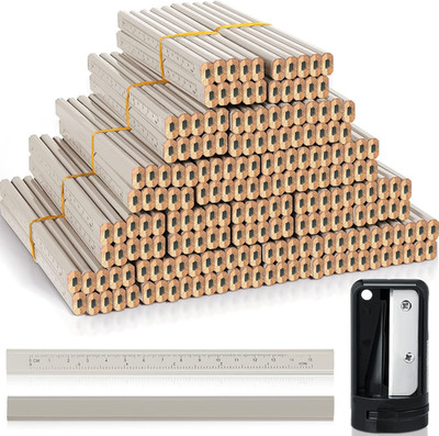 200 Pcs Flat Carpenter Pencils with Ruler & 2 Sharpeners - Ideal for Woodworking