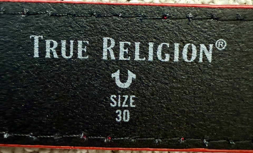 Cinturón negro True Religion para hombre con hebilla de herradura con costuras rojas talla 30 Foto 4 de 4