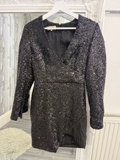 House CB Cascata Black Sequin Mini Dress Sz S Party Bodycon Long Sleeve 