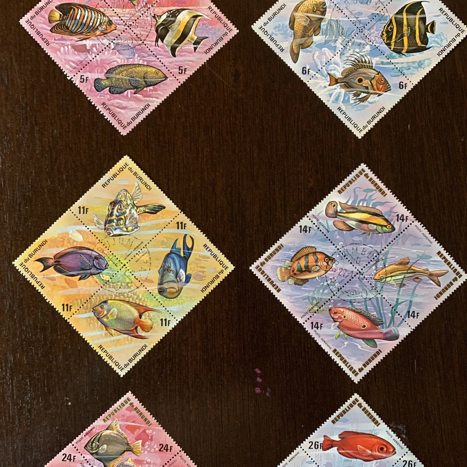 Juego de bloques Sellos de peces Burundi 1974 #449-54, C207-12 Foto 4 de 4