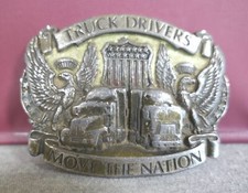 Vintage 1987 American Buckle "Truck Drivers Move The Nation" Brass Belt Buckle