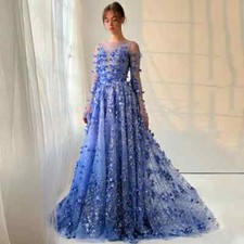 Exquisite Flower Lace Prom Dress Customized Illusion Long Sleeves Scoop Neck HOT