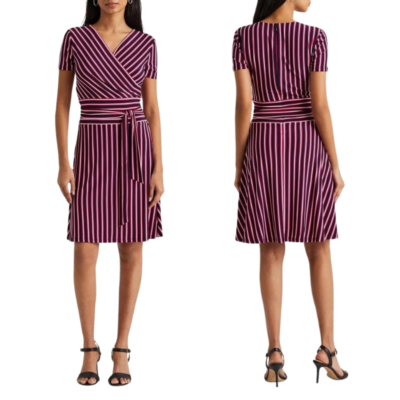 Lauren Ralph Lauren Striped Jersey Fit-and-Flare Dress Size2 NWT