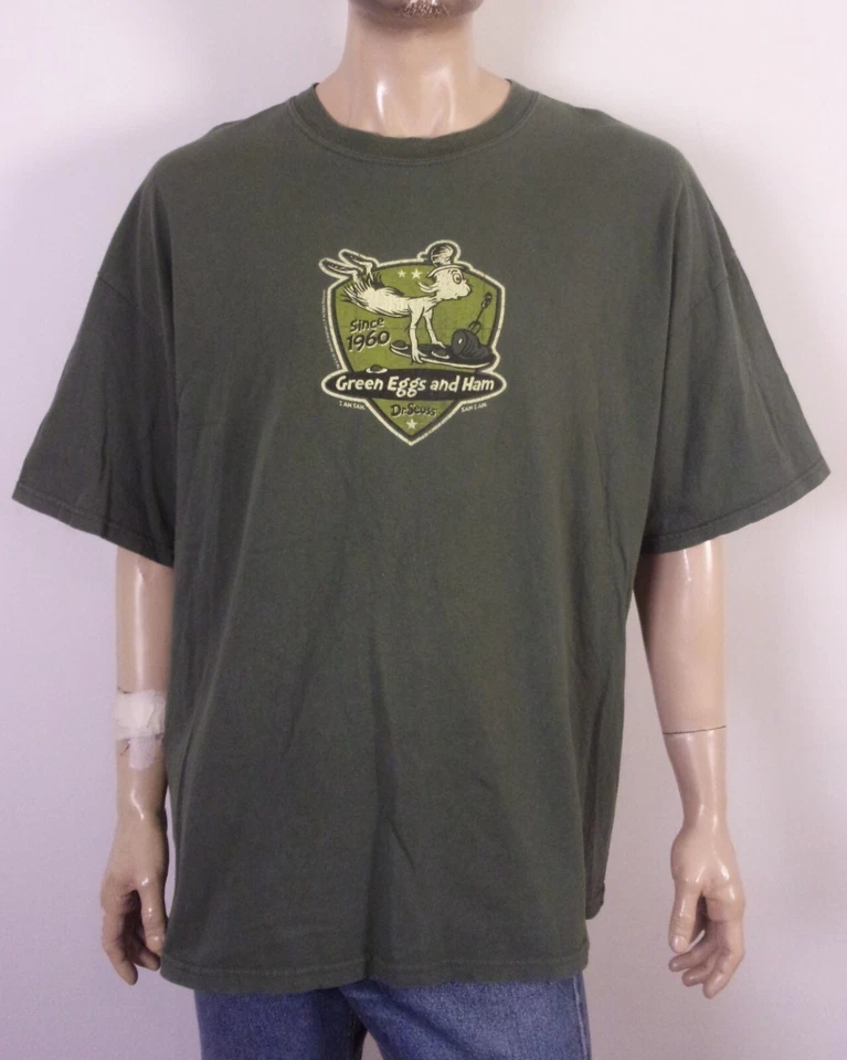 老式 90 年代 00 年代 Y2K Dr. Seuss 绿色蛋和火腿 T 恤 2001 年尺寸 2XL — 第 2/4 张图片