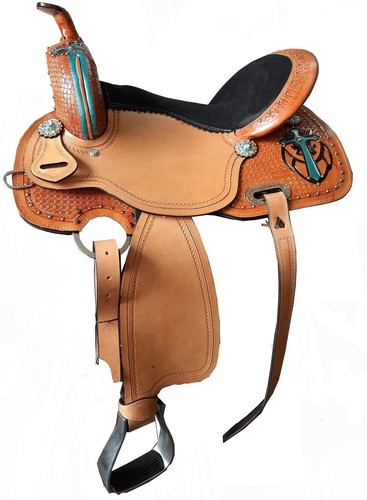 Selle de cheval western en cuir premium avec Free Tack, taille : 12-18
