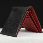 Black/Red Ostrich Leather Bifold Wallet Handmade RFID Blocking