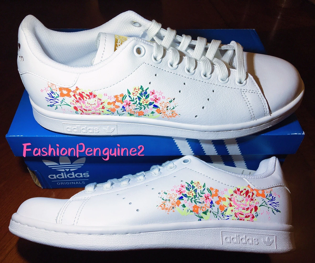 🔥 Adidas Originals STAN SMITH Women's Sneakers Lifestyle FLORAL 🌺 US 8