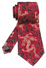 Vizakiss Men's Silk Tie Dragon Peony Embroidery Woven Wedding One Size Wine Red
