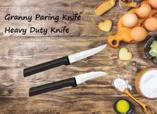 Rada 2 pc Set Granny Paring Knife and Heavy Duty Paring Knife (Black Handle)