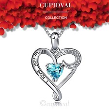 925 STERLING SILVER HEART PENDANT NECKLACE I LOVE YOU MOM CZ GIFT BOXED NEW