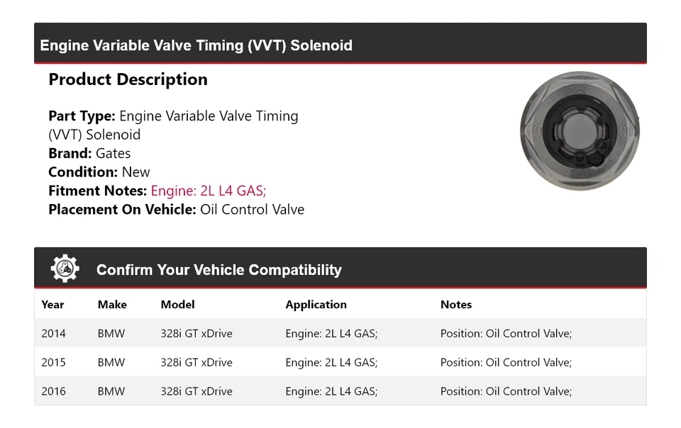 Puertas solenoides VVT 2015 para BMW 328i GT 2014-2016 xDrive Foto 2 de 4