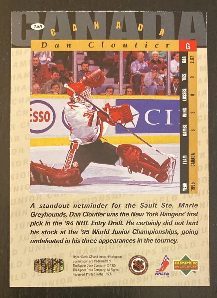 1994-95 SP #146 Dan Cloutier Rookie Canada - Image 2 of 2