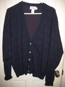 VTG Sears Roebuck Mens Size Large Argyle Cardigan Sweater 70% Acrylic 30% Wool