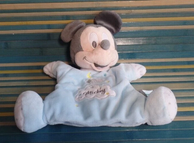 B9G / doudou marionnette MICKEY bleu nuage mouton DISNEY BABY - Photo 1/1