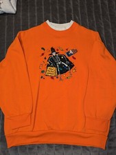 Vintage Halloween Sweatshirt Large Embroidered Trick-or-Treating Skeleton Candy