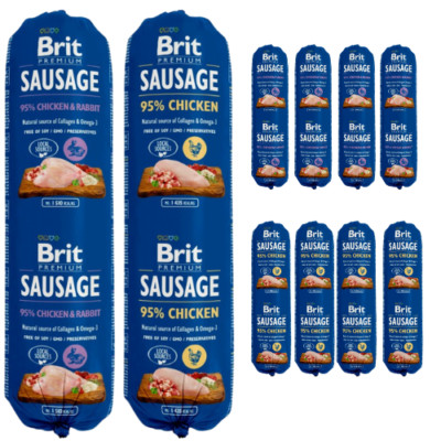10x800 g BRIT Premium Sausage Würstchen Nassfutter Huhn & Kaninchen alle Rassen